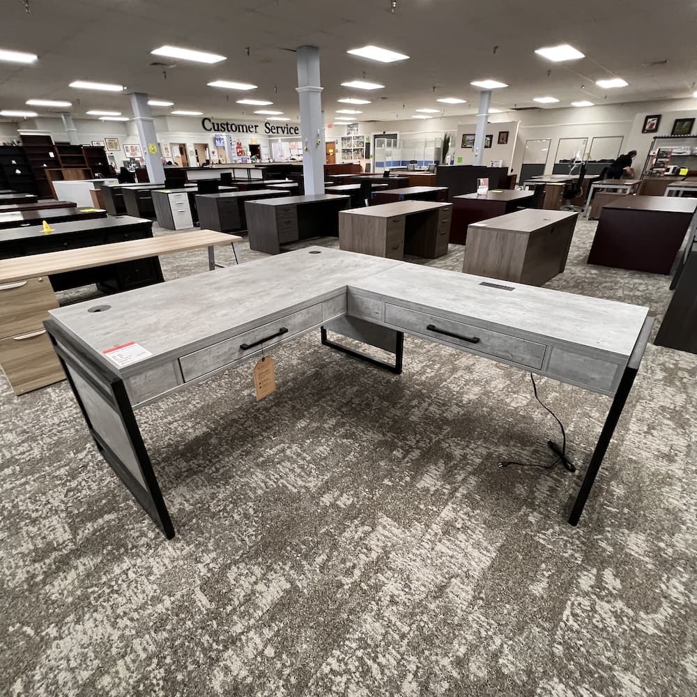 grey laminate Martin artisan l-desk, right return, scratch n dent office furniture