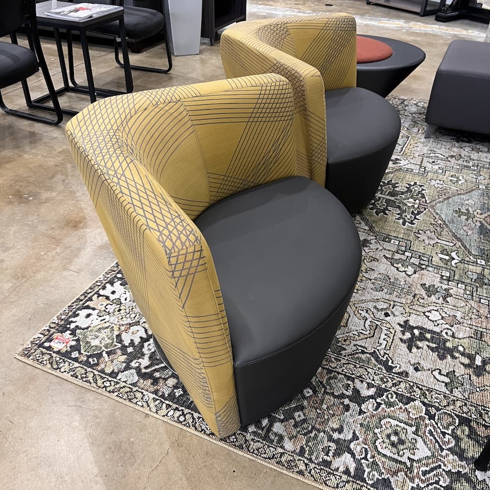 yellow upholstered back and grey vinyl seat, keilhauer commercial furniture, swivel chair lounge seating