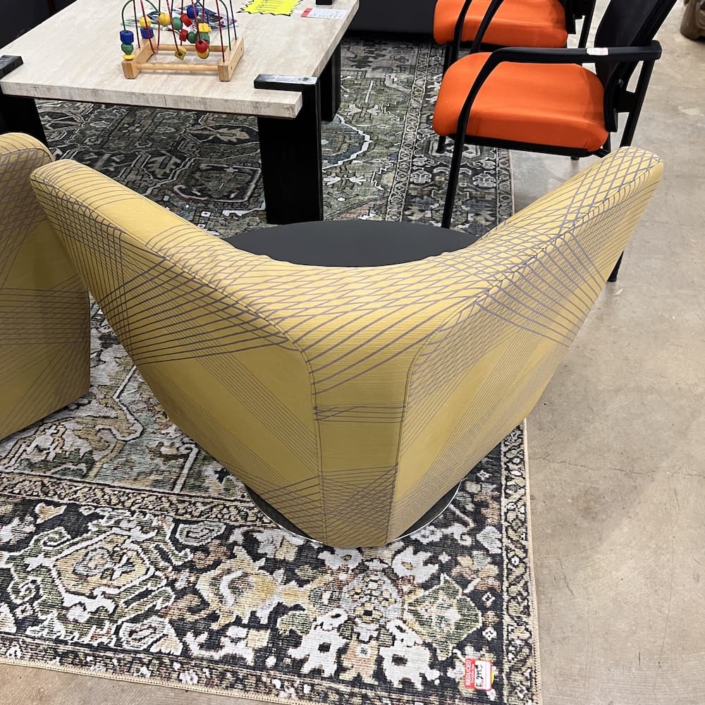 yellow upholstered back and grey vinyl seat, keilhauer commercial furniture, swivel chair lounge seating