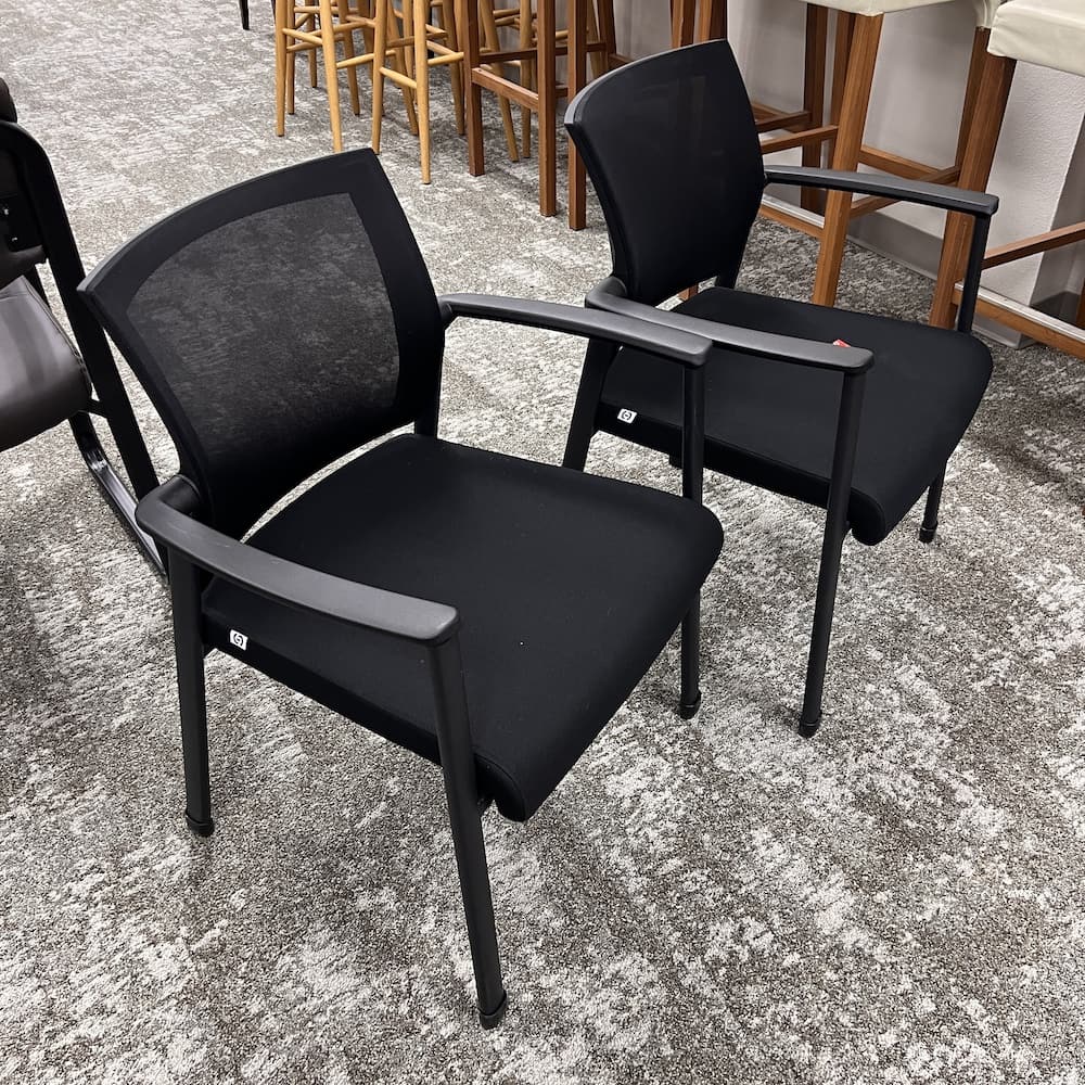 black mesh back office guest chair, Oslo, Office source, open box used office furniture, reception lounge area.