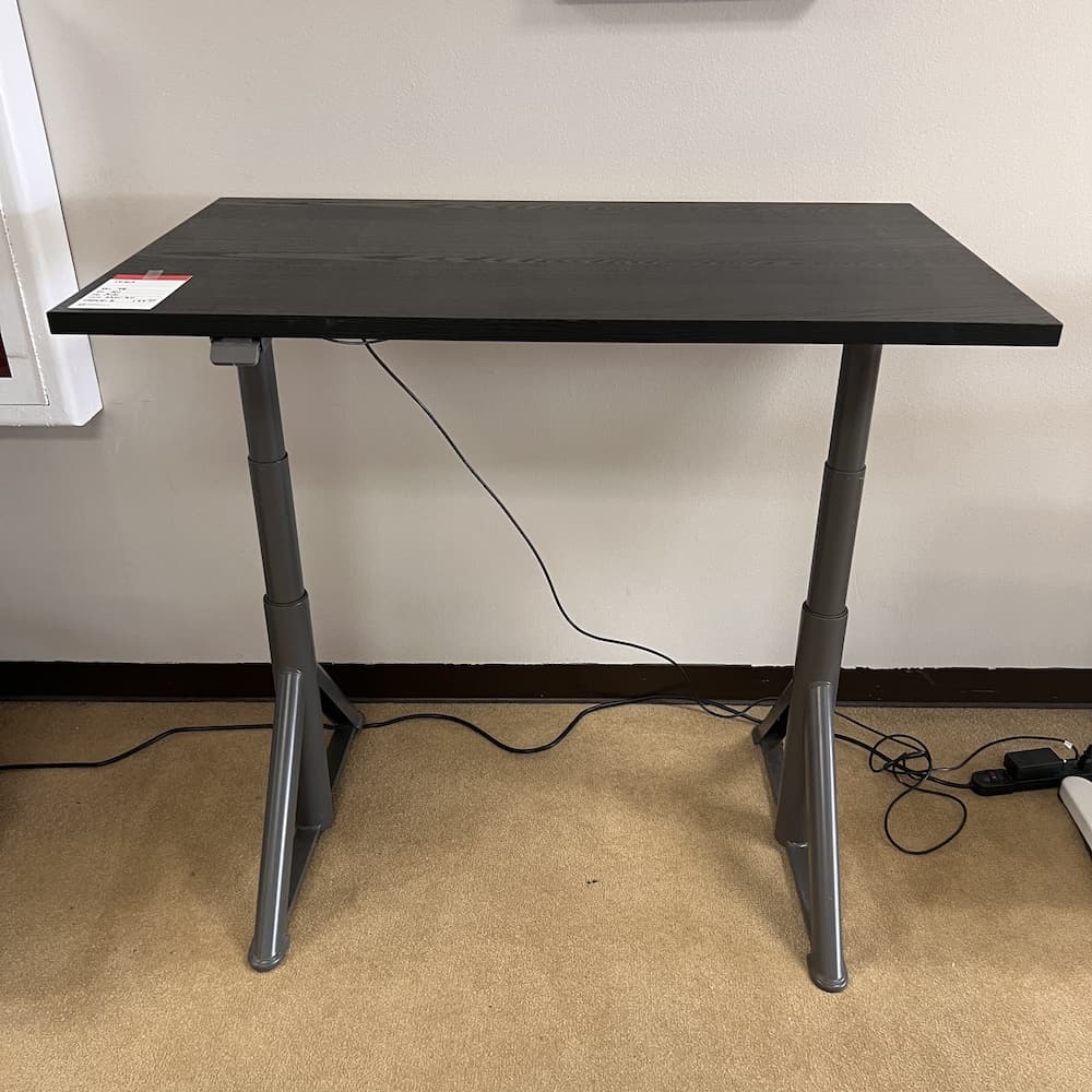 ikea black height adjustable desk, electric standing desk, used office furniture