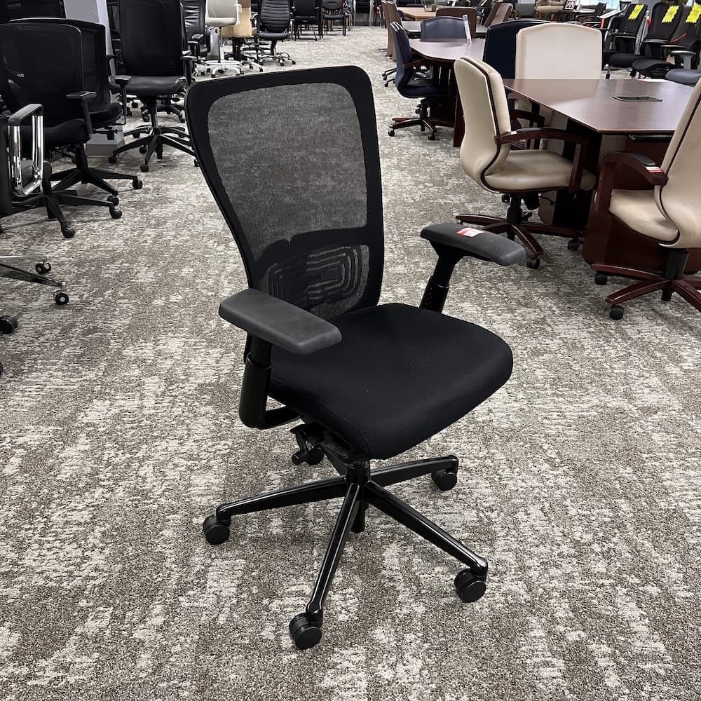 black haworth zody, used office furniture, task chair, mesh back