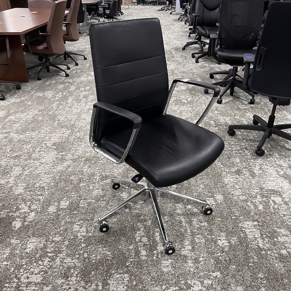 black vinyl and silver chrome designer conference chair, used office furniture