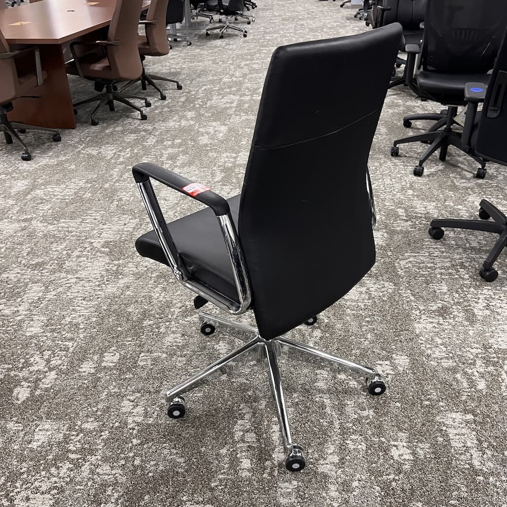 black vinyl and silver chrome designer conference chair, used office furniture