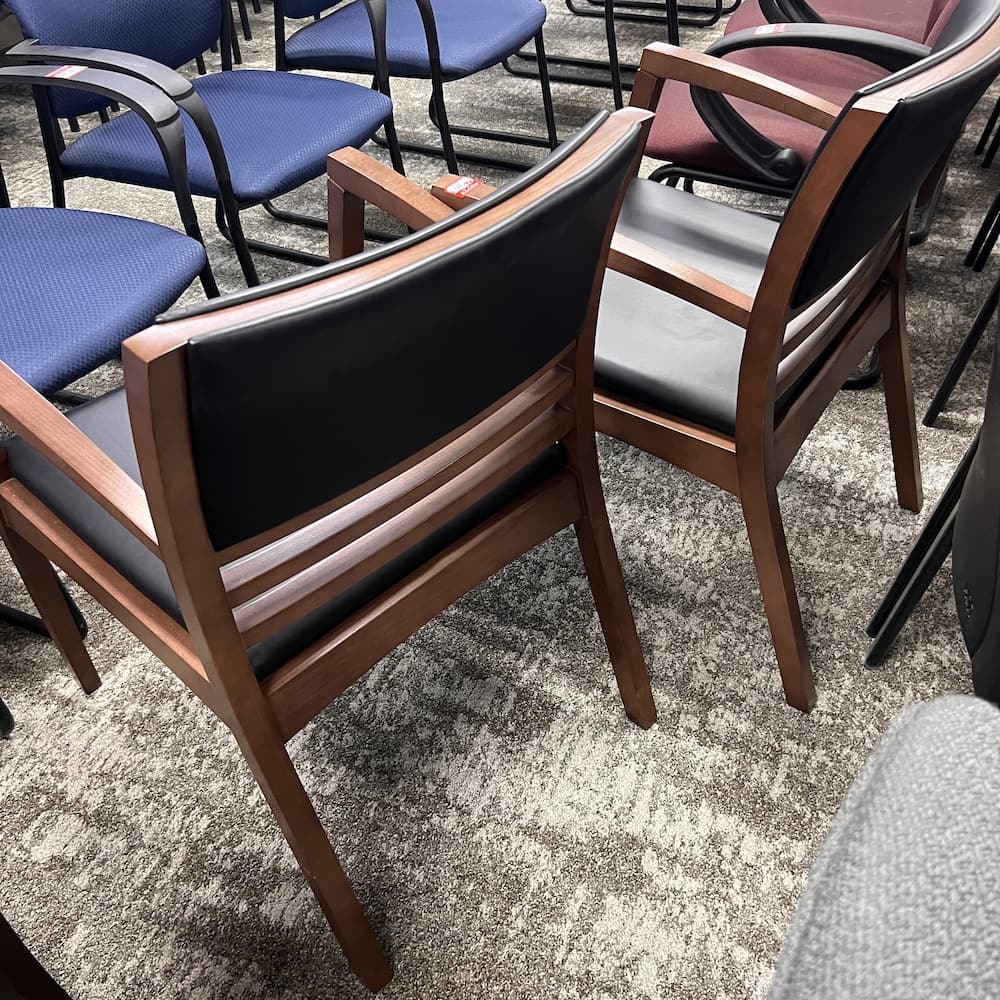 Kimball national furniture used guest chair, black vinyl with mahogany base frame, used office furniture