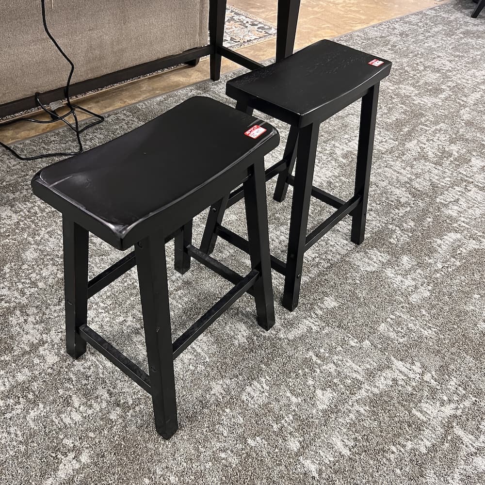 black saddle stools, used furniture, standard height, set of 2