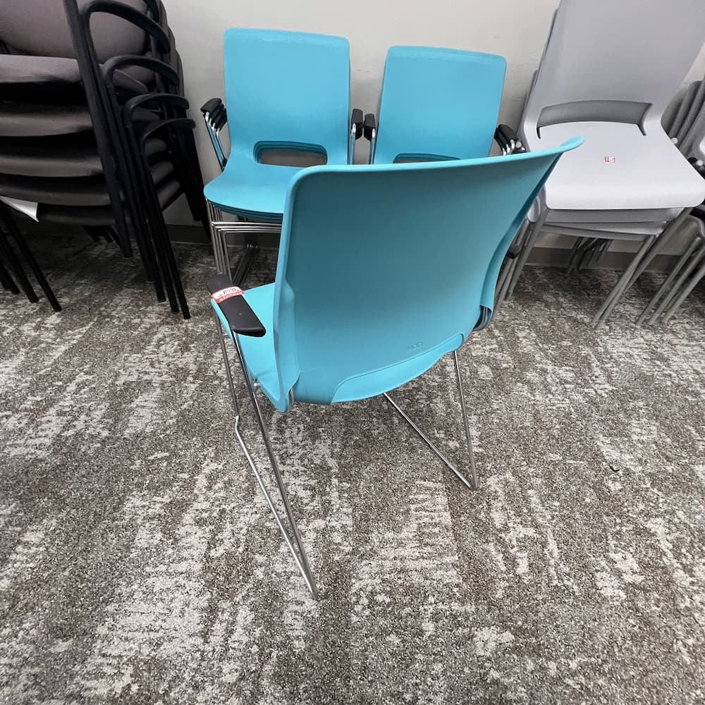 hon high density stacking chair, motivate blue aqua plastic seat, arms, used office furniture
