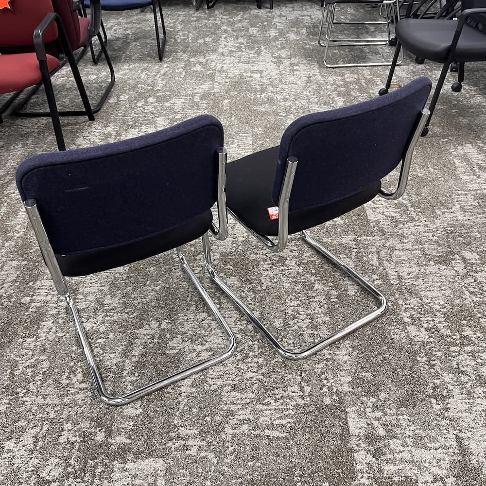 blue navy and black fully upholstered Cesca guest arm sled chair, knoll designer chairs, used office furniture