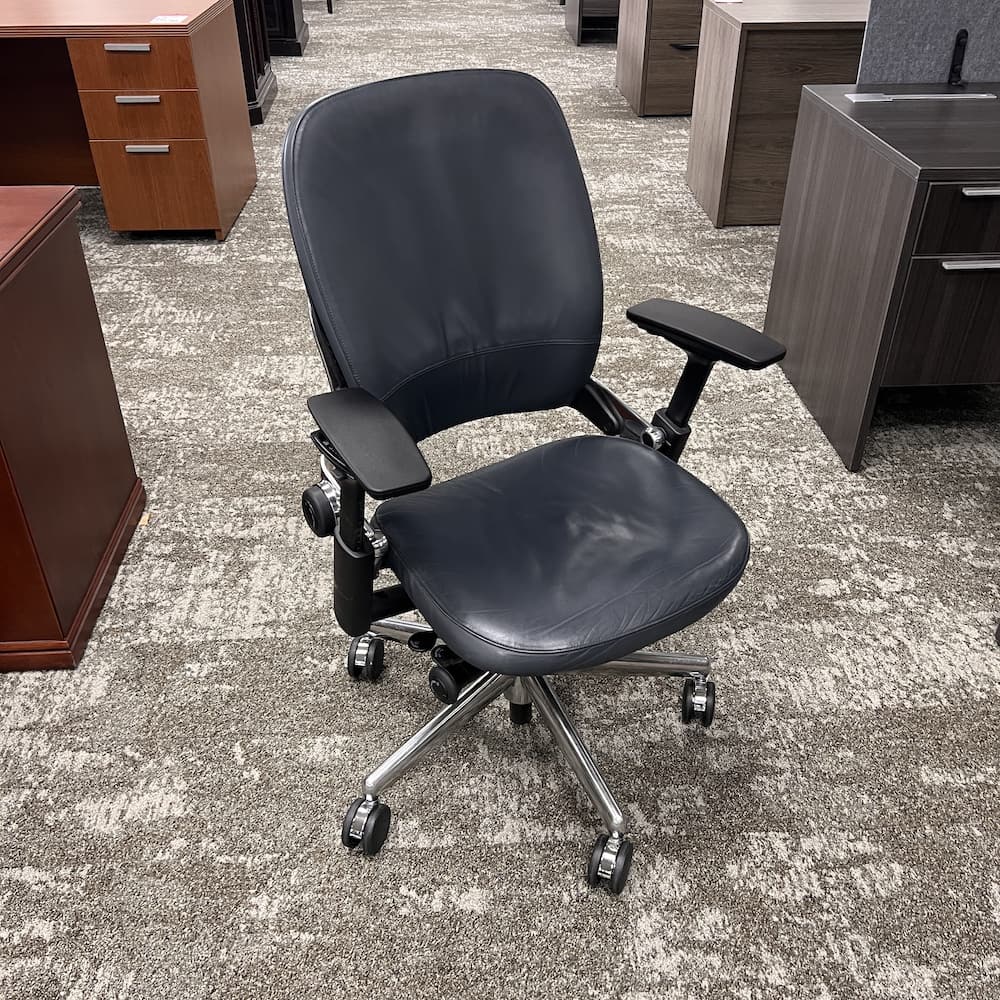 navy blue leather leap v2, used office furniture, steelcase contract furniture, office task chair erognomic
