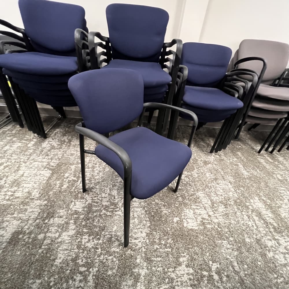 navy blue haworth improv stacking chair, used office furniture