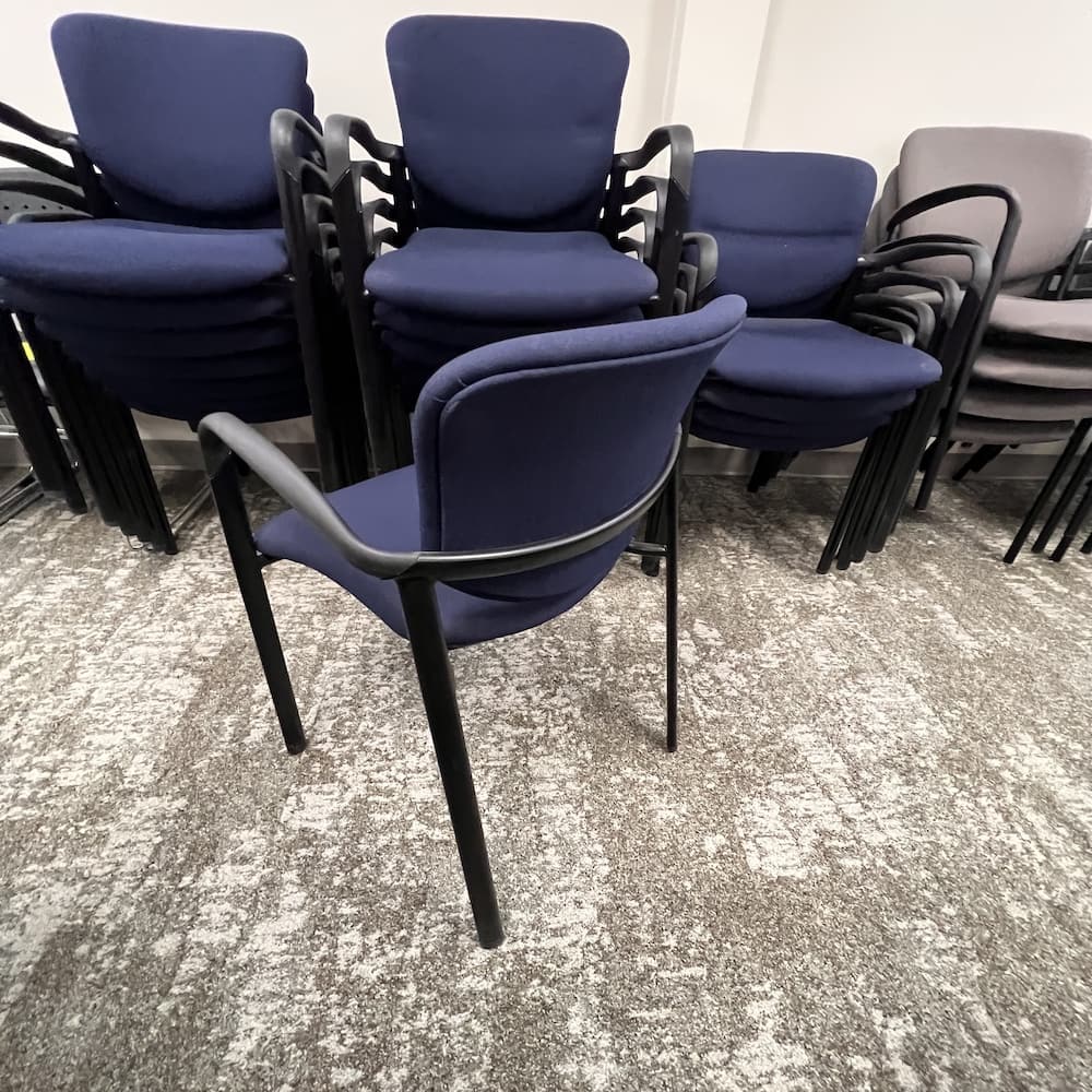 navy blue haworth improv stacking chair, used office furniture