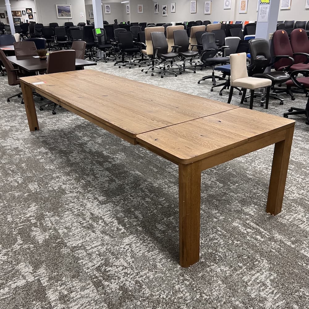 Noeline Double Extension Dining Table - Resawn Worn Oak, open box scratch n dent home furniture