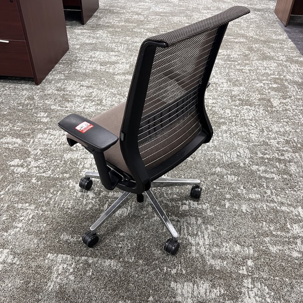 v1 brown upholstered 3d mesh back steelcase think task chair, used office furniture