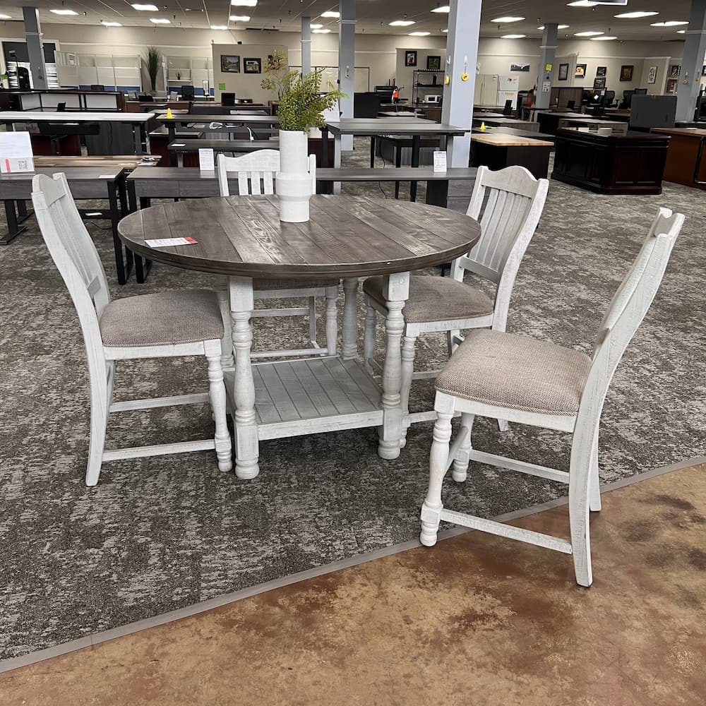 Ashley furniture round dining set 5 piece white, counter height, used home furniture