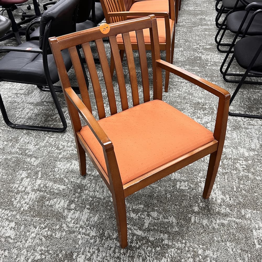 orange and cherry slat back guest chair, used office furniture