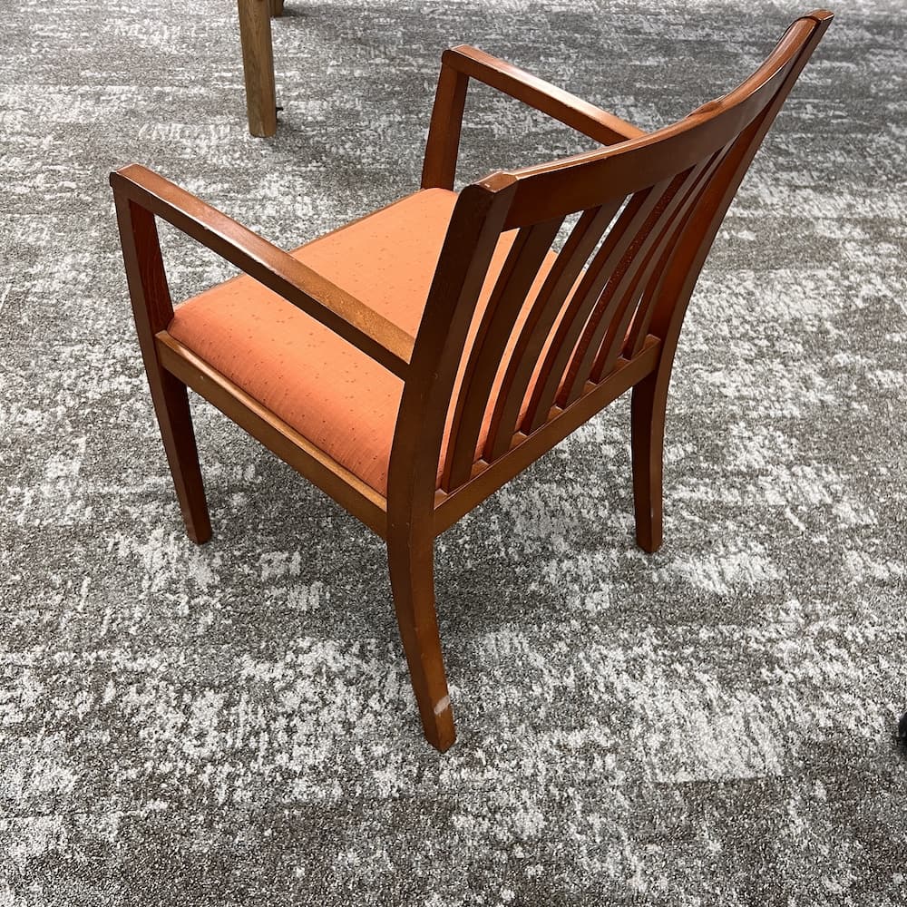 orange and cherry slat back guest chair, used office furniture