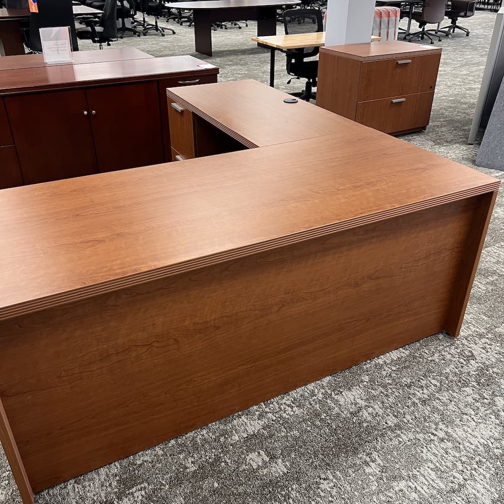 l-desk left return double pedestal, used office furniture 71 x 77