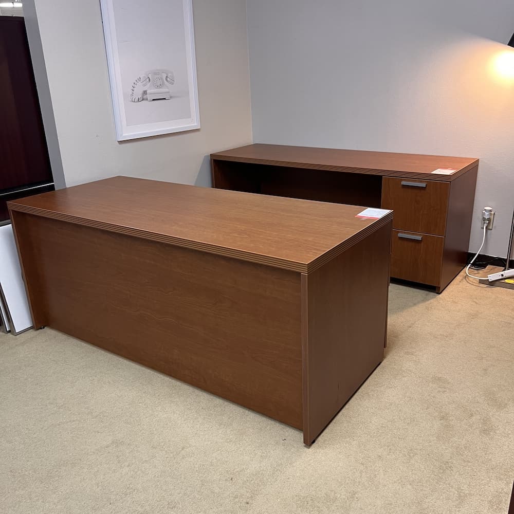 cherry laminate desk credenza set, turnstone steelcase, used office furniture