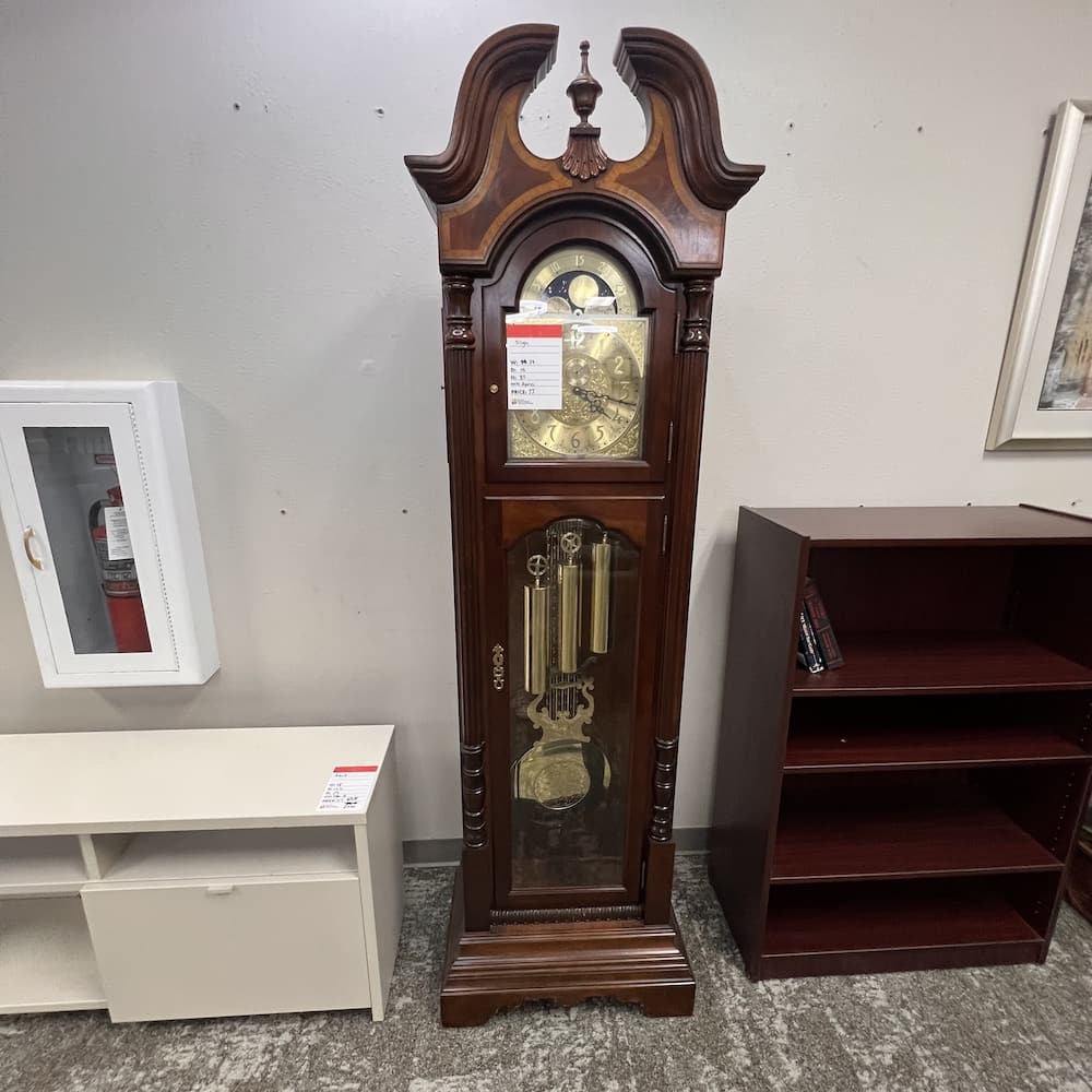 grandfather clock, sligh, mahogany veneer, vintage 1990's, used home furniture