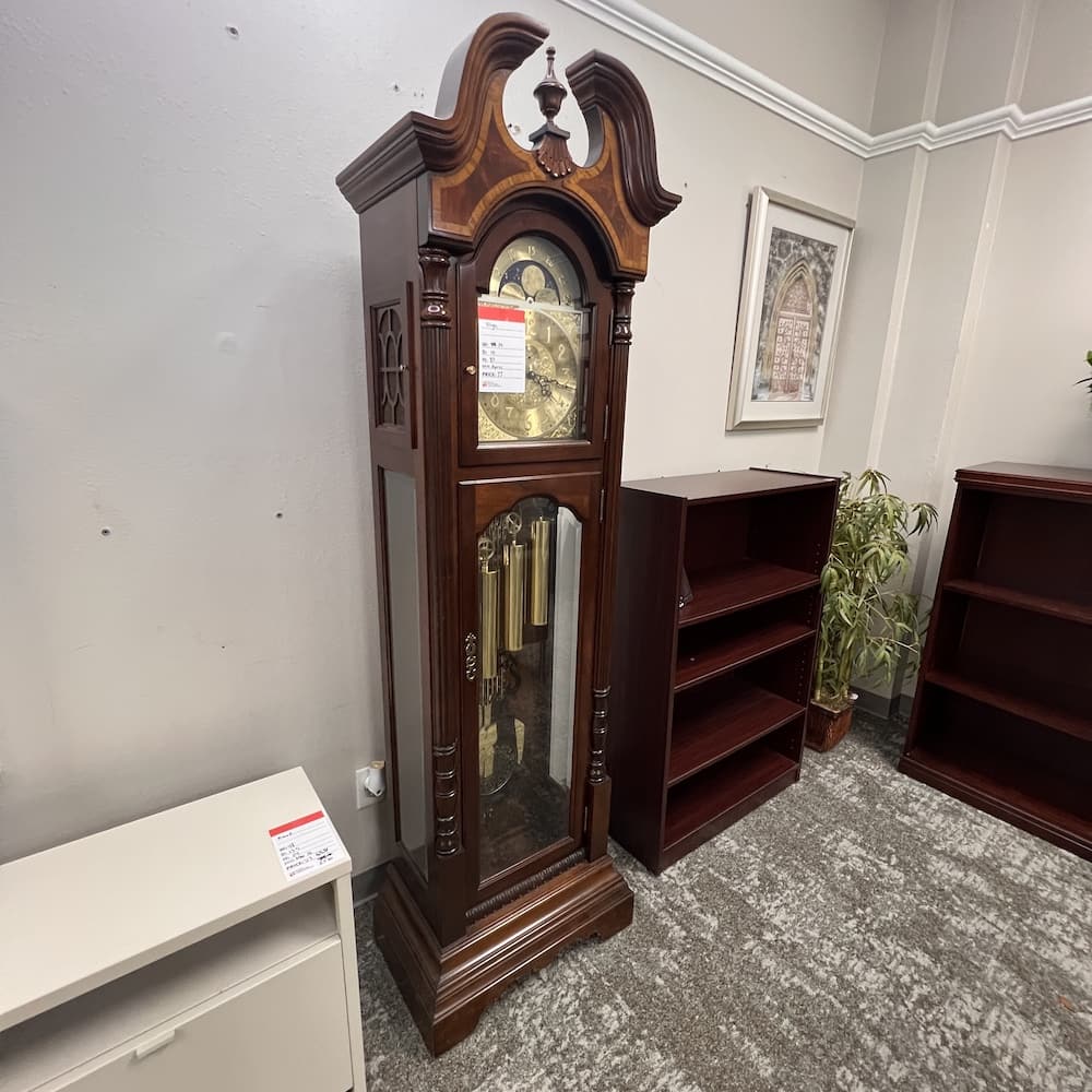 grandfather clock, sligh, mahogany veneer, vintage 1990's, used home furniture