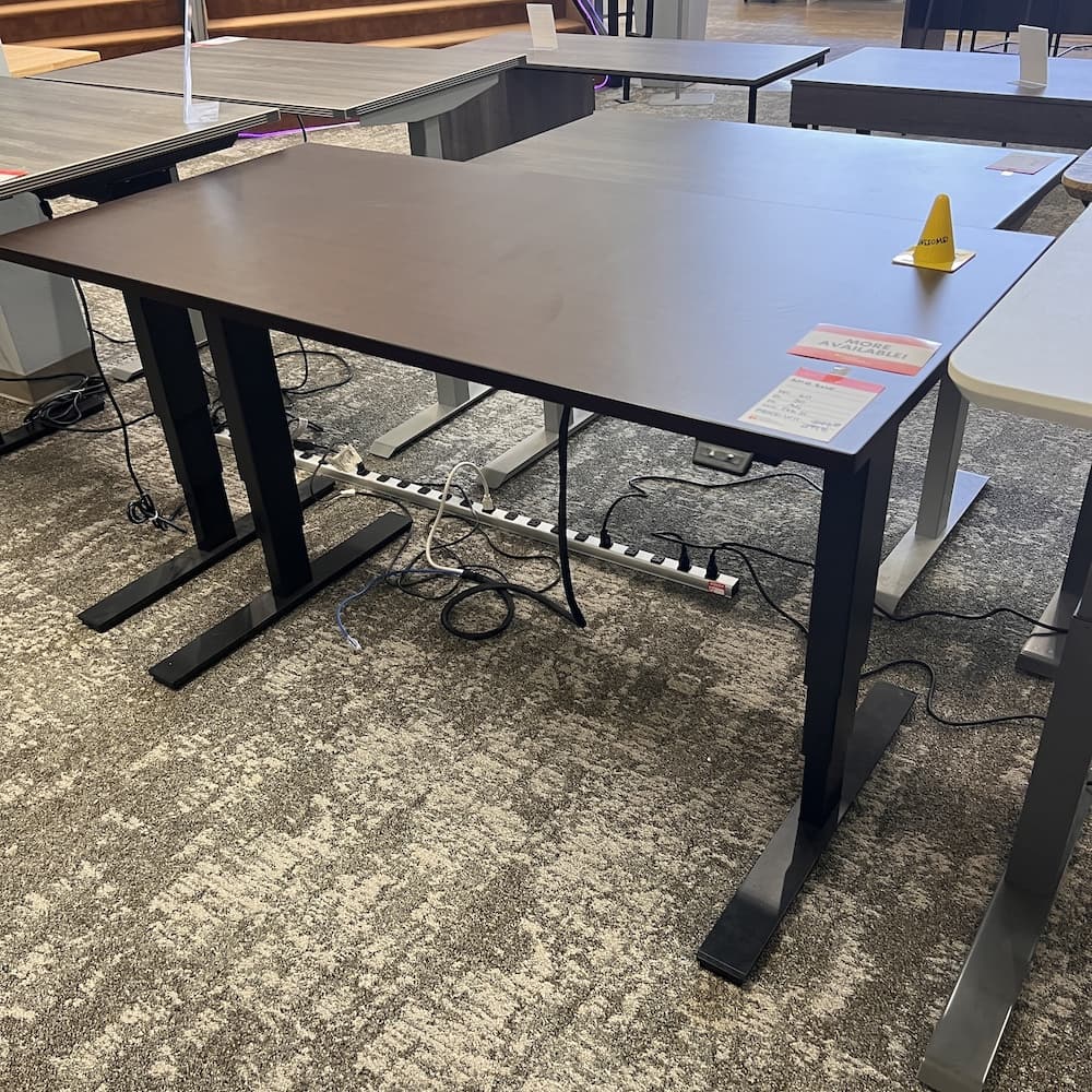 espresso laminate desk electric standing height adjustable, used office furniture, black base