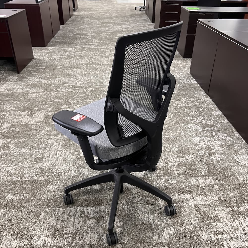 grey mesh back and grey upholstered seat task chair, allsteel relate, used office furniture