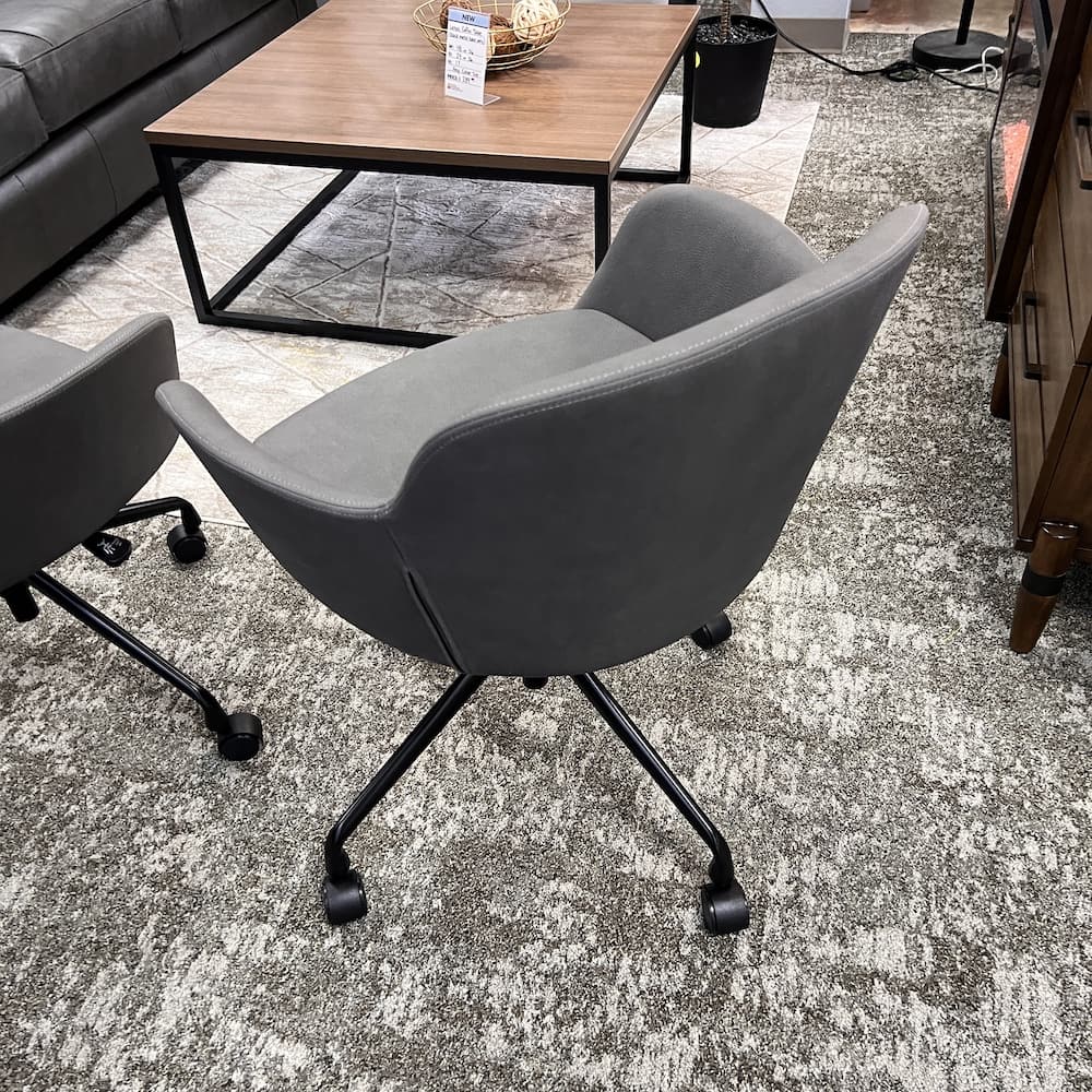 grey bucket swivel chair with black legs, open box furniture office home