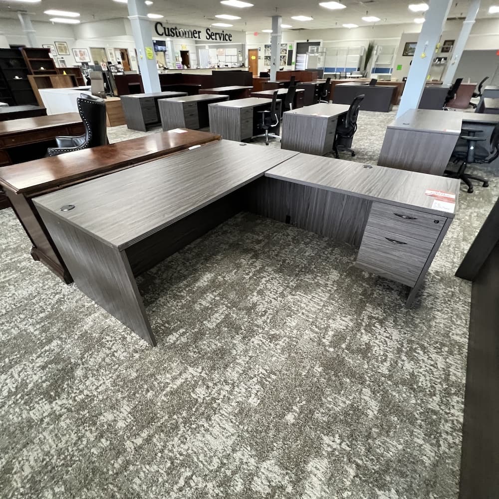 Office Source Products grey laminate l-desk, right return, used office
