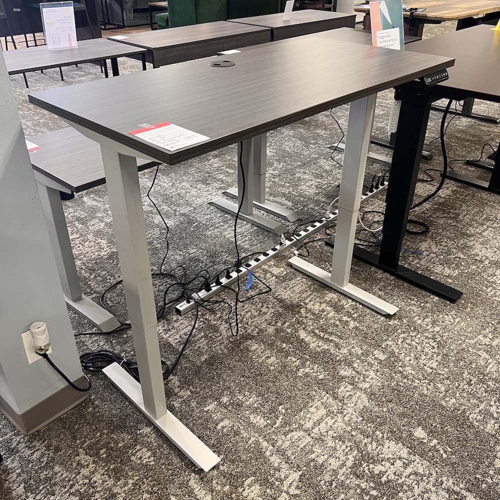 grey laminate desk top with programmable base, used height adjustable desk, used office furniture