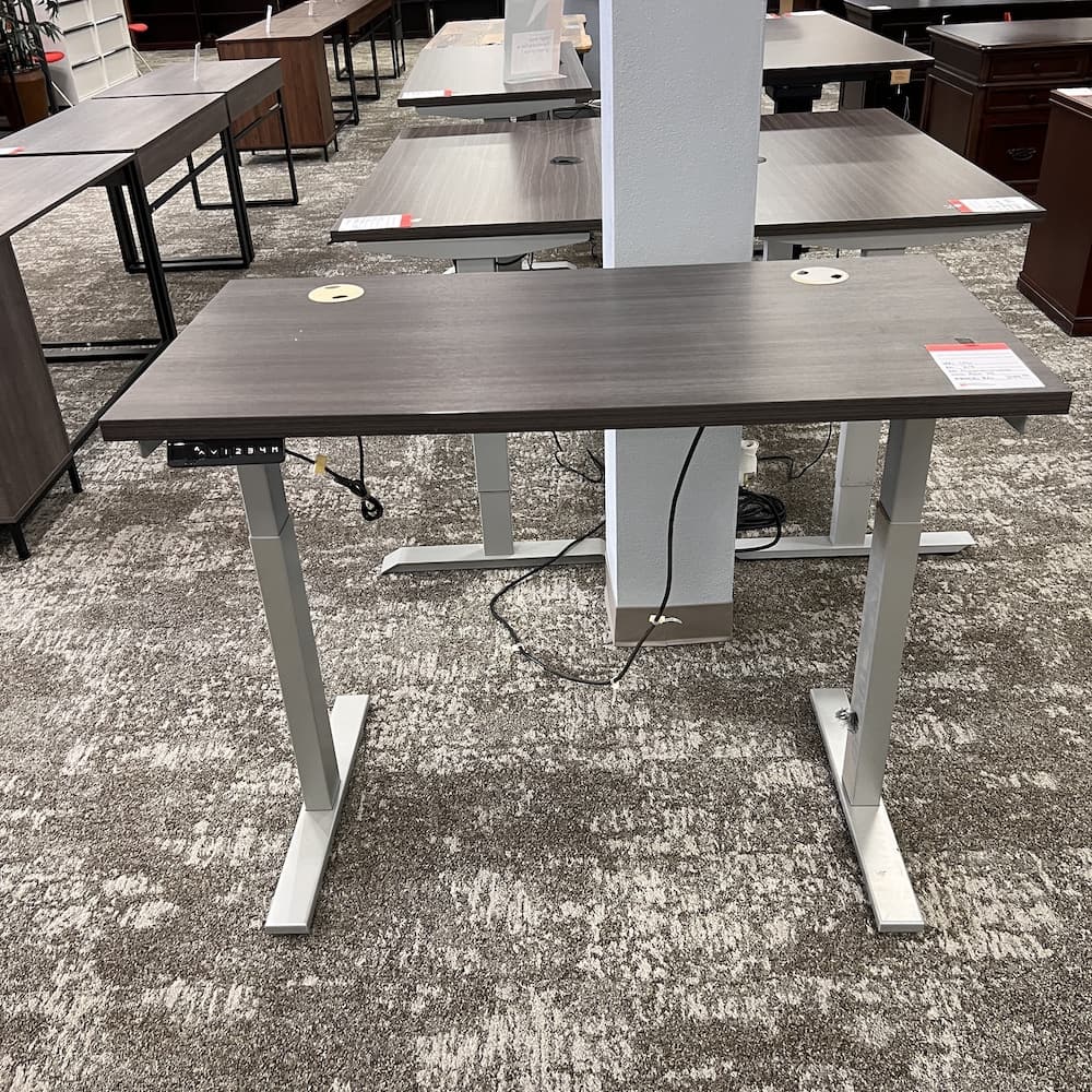 grey laminate height adjustable electric standing desk 46 x 24, programmable, used office furniture