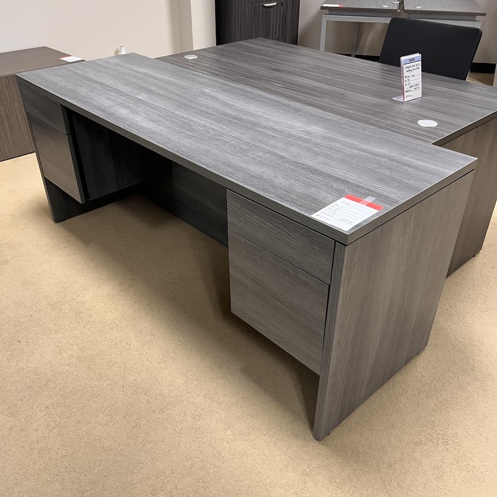 hon brand grey laminate desk with double pedestal, used office furniture