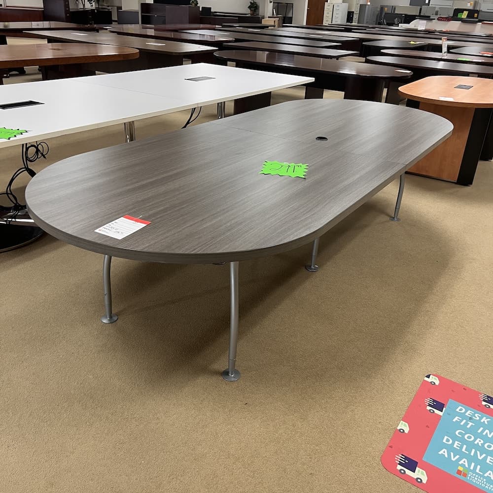 racetrack grey laminate conference table 10 ft, used office furniture