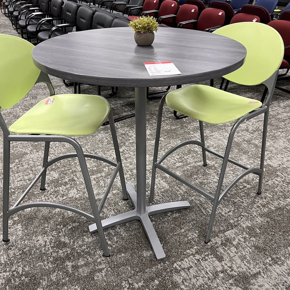 hon round bar pub table, hon brand, grey metal base, used office furniture