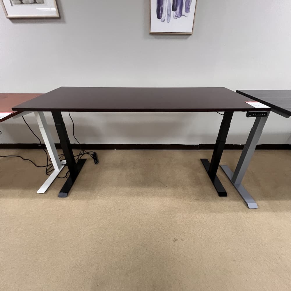 mahogany laminate 72x30 height adjustable programmable standing desk, office furniture, used, open box