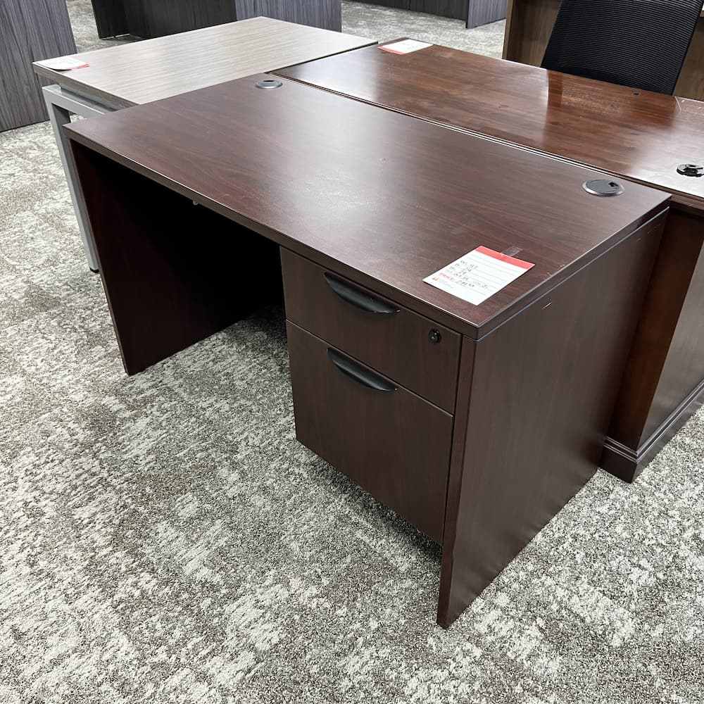 mahogany laminate desk 48 x 24 with single hanging box file, used office furniture
