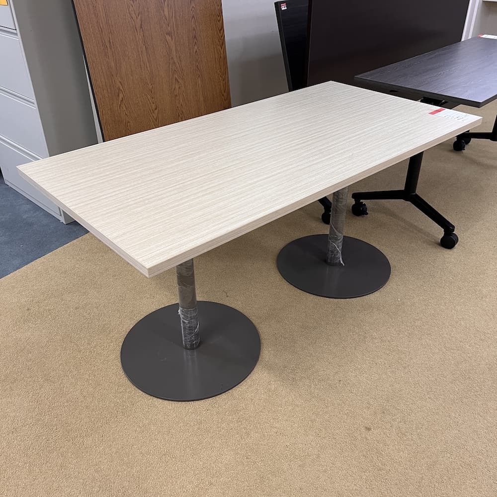 natural wood texture laminate table rectangle with grey metal legs, used office furniture