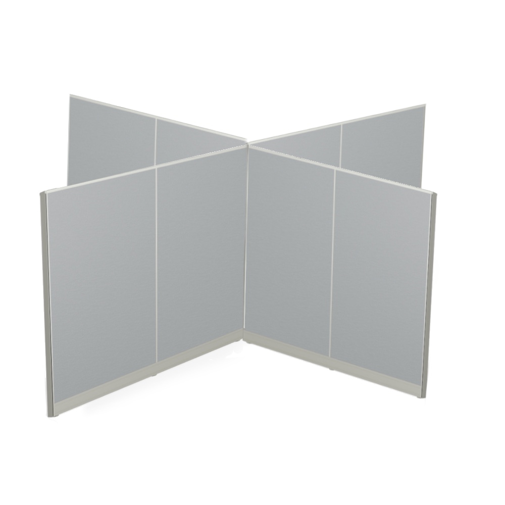 4 panel, X-shaped panel divider, each panel is 72" wide and 66" tall, new office divider panels, cubicle walls