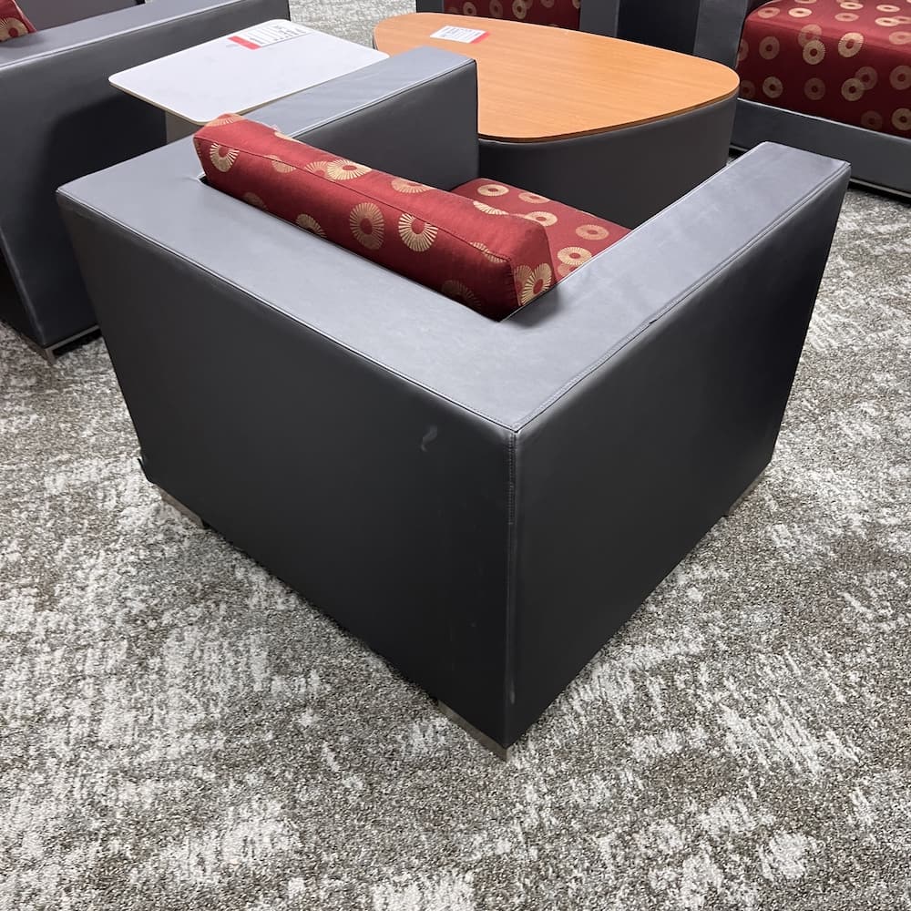 red upholstery with taupe vinyl sides, Bernard lounge chair, boxy, used office furniture b.1