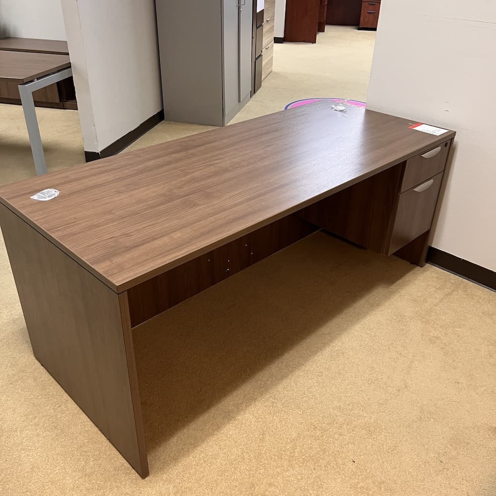 walnut laminate desk 71 x 30 with box/file, used office furniture