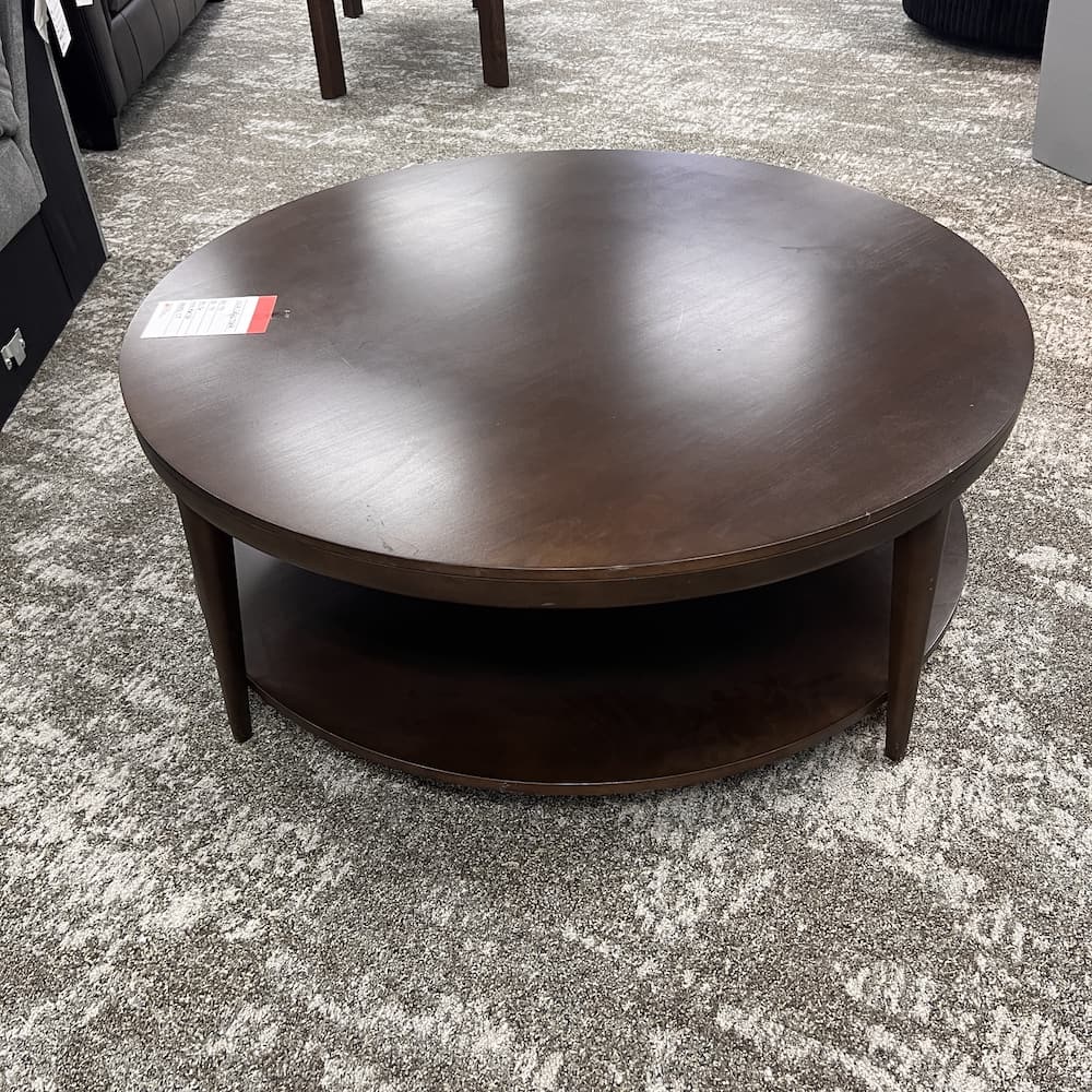 44" Espresso Veneer Wood Round MCM Style Coffee Table