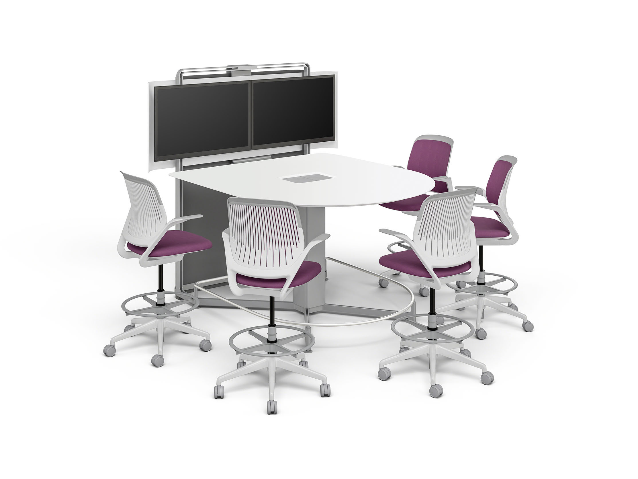 Set - Steelcase Media:Scape TC White Laminate Half Round Bar Height Conference Collaboration Table - Image 7