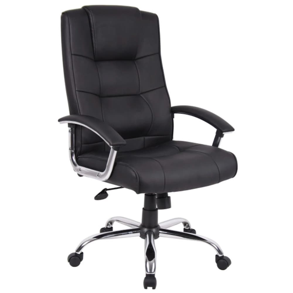 grey vinyl conference chair, high back executive, new office chair, chrome arms