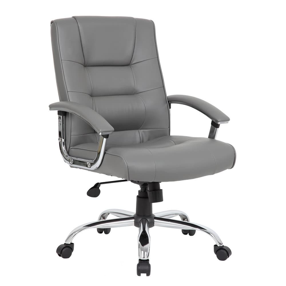 grey vinyl conference chair, high back executive, new office chair, chrome arms