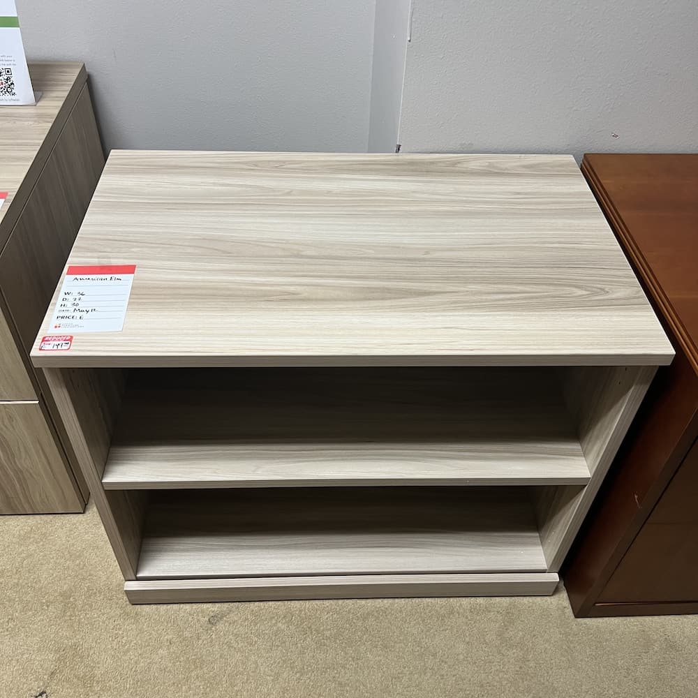 american elm laminate short bookcase, 29" tall, open box office furniture