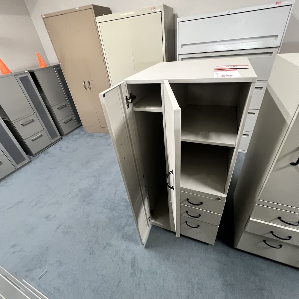 beige grey metal wardrobe storage cabinet file, steelcase, used office furniture