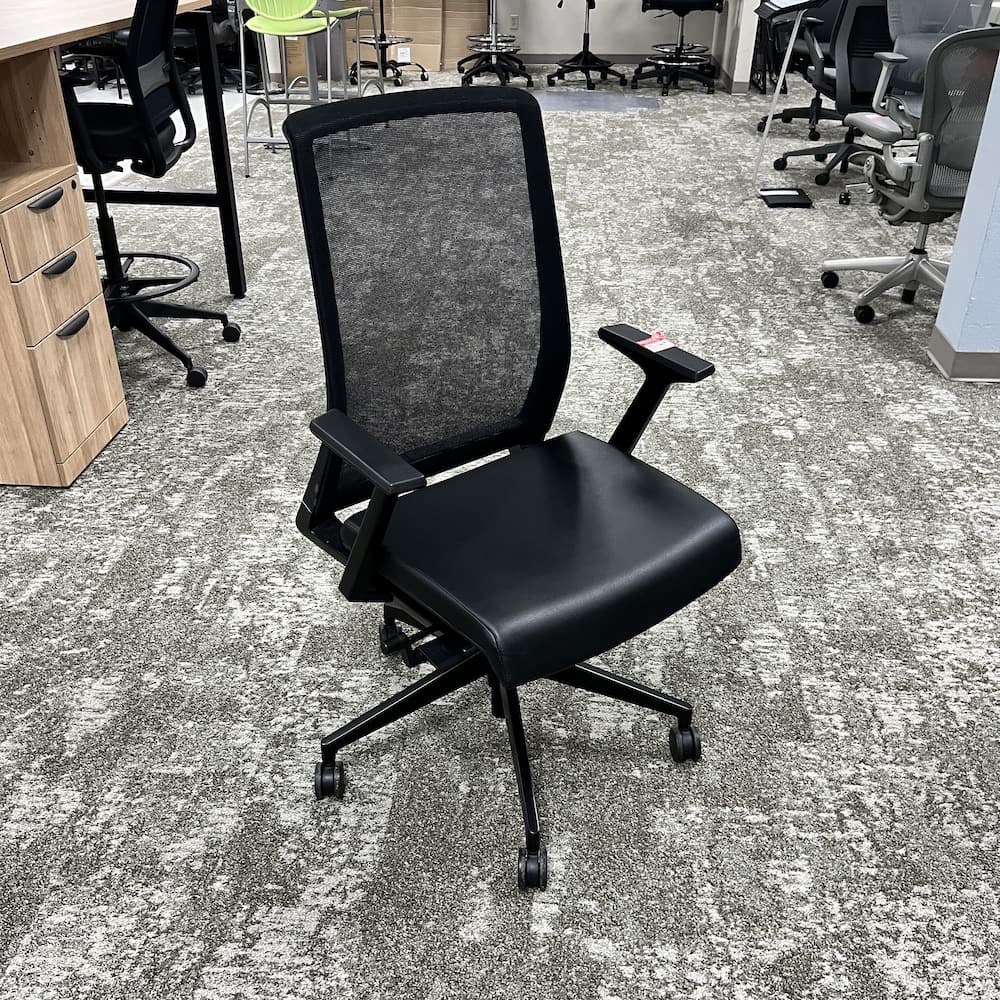 black haworth very mesh back, vinyl, office chair, used office furniture