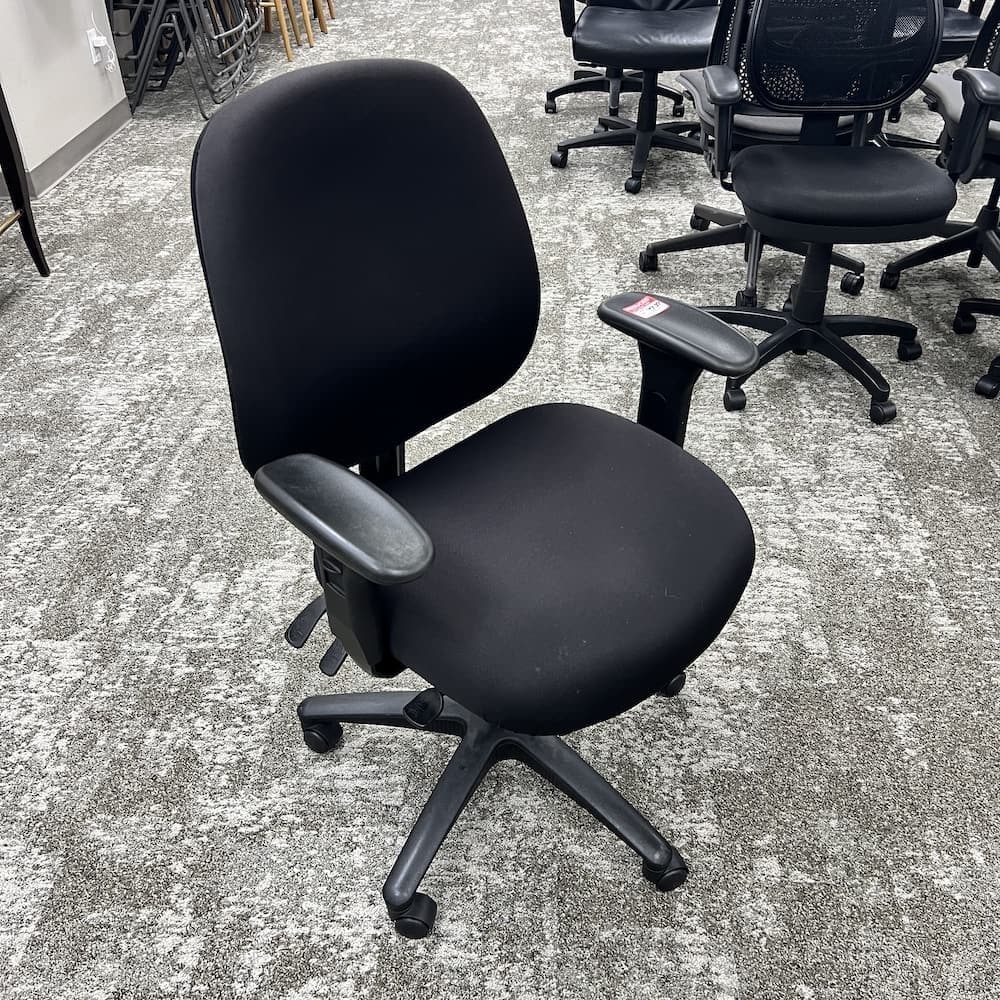 black upholstered task chair, Lorell, used office furniture