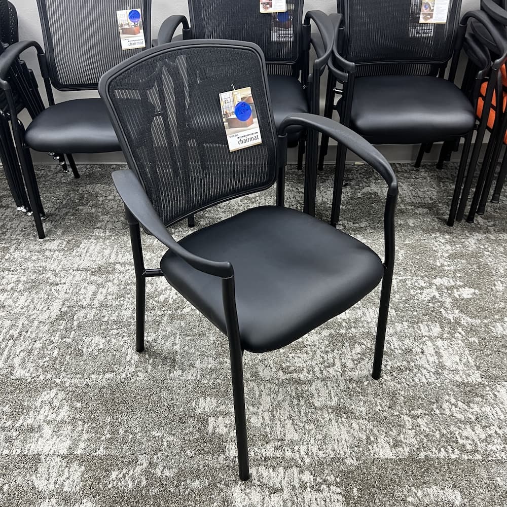 black mesh back work pro spectrum stacking chair, black vinyl seat
