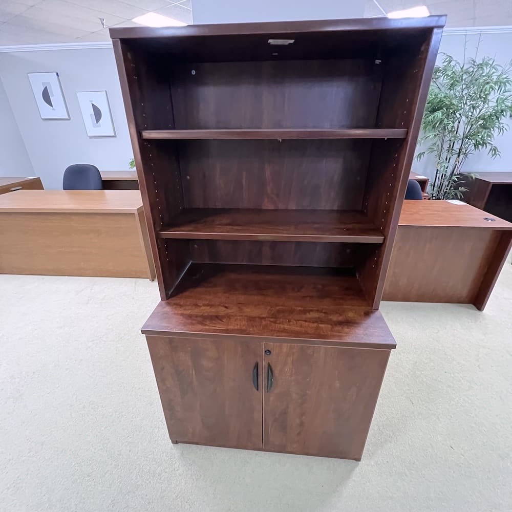 cherry laminate 2 door storage cabinet with hutch, used office furniture