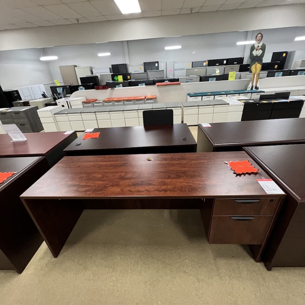cherry laminate desk 71 x 24 with single hanging box/file, used office furniture